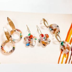 🎨 3 Pairs of Brand New Multicolored Marble Earrings 🎨